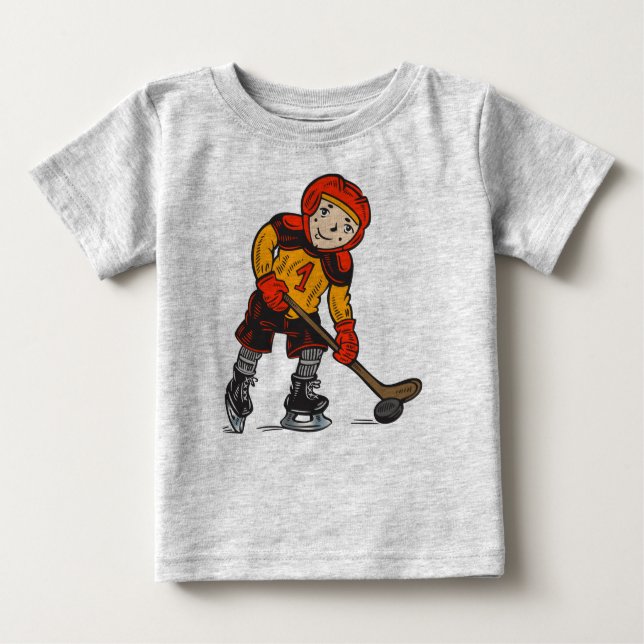 Camiseta Para Bebê Garoto jogando hóquei (Frente)