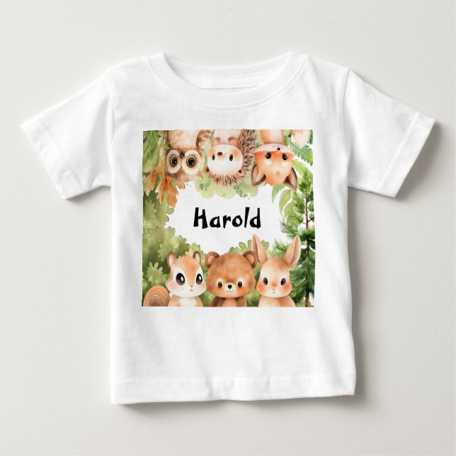Camiseta Para Bebê Garoto Personalizado De Animais Da Floresta De Mad (Frente)