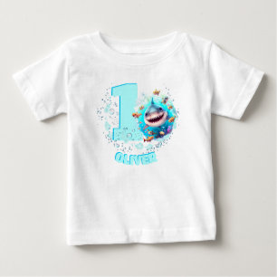 Camiseta Para Bebê Garoto Personalizado do primeiro aniversario de Tu