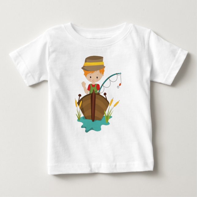 Camiseta Para Bebê Garoto, Pescador, Arco De Pesca, Cabelo Laranja (Frente)