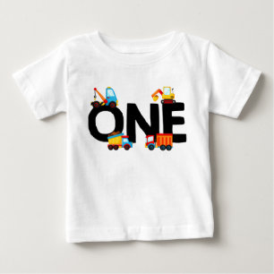 Camiseta Para Bebê Garoto Primeiro Aniversário de Construção de Camin