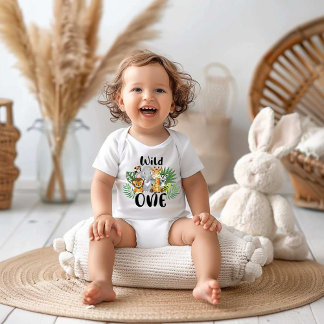 Camiseta Para Bebê Garoto Selvagem Aniversário de 1 Ano Safari da Sel