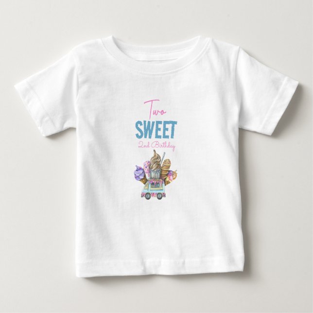 Camiseta Para Bebê Garoto Sorvete Caminhão Dois Doce Festa segundo an (Frente)