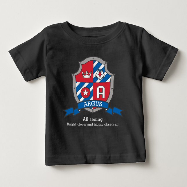 Camiseta Para Bebê Garotos Argus Um nome e significado para escudo de (Frente)