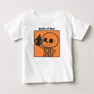Camiseta Para Bebê Garrafa de Boos Bebê Esqueleto Fofo de Halloween
