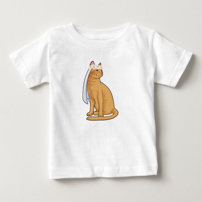 Camiseta Para Bebê Gata como Noiva com Véu (Frente)