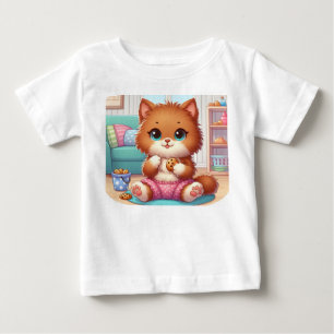 Camiseta Para Bebê Gatinho Adorável Com Cookie Toddler T-Shirt