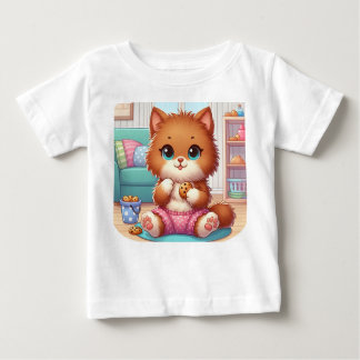 Camiseta Para Bebê Gatinho Adorável Com Cookie Toddler T-Shirt
