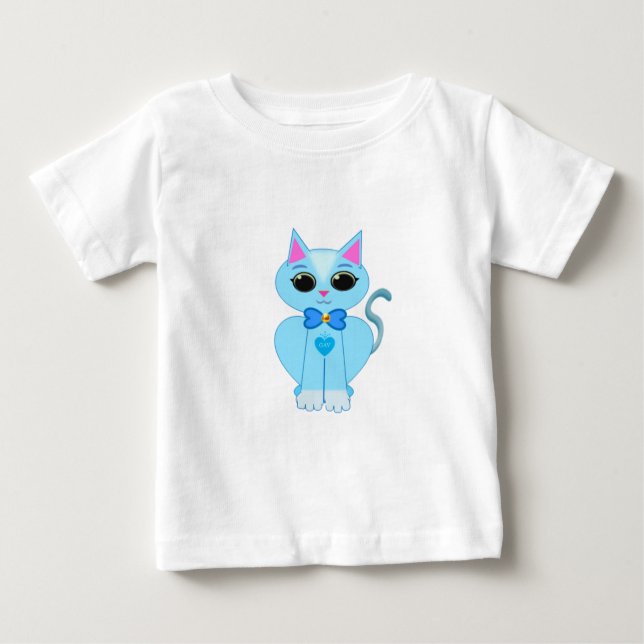Camiseta Para Bebê gatinho azul-claro e na moda (Frente)