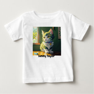 Camiseta Para Bebê Gatinho Bonito. Cores vibrantes. Editável