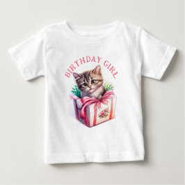 Camiseta Para Bebê Gatinho Bonito num Presente de Aniversário de Caix