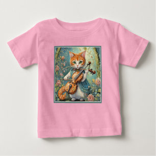 Camiseta Para Bebê Gatinho bonito tocando violino