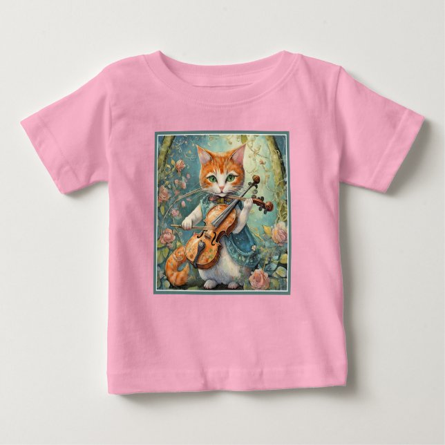 Camiseta Para Bebê Gatinho bonito tocando violino (Frente)