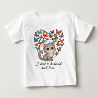 Camiseta Para Bebê Gatinho branco com borboletas e asas