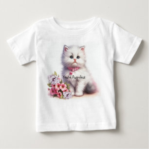 Camiseta Para Bebê Gatinho Branco Fluffy Você é perfeito