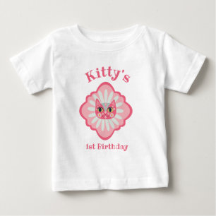 Camiseta Para Bebê Gatinho Daisy Kitty rosto 1º aniversário