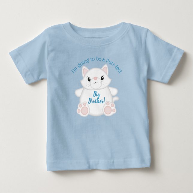 Camiseta Para Bebê Gatinho de Chá de fraldas Gato Azul (Frente)