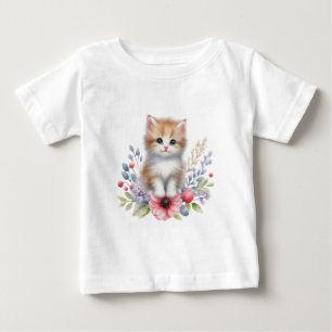 Camiseta Para Bebê Gatinho de cor d'água cúbica T curto