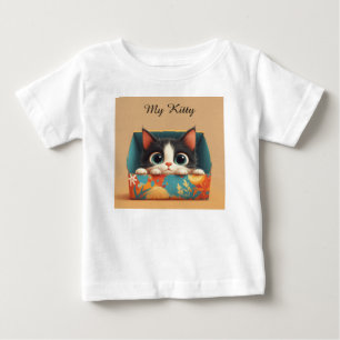 Camiseta Para Bebê Gatinho de Desenho Adorável Com Olhos Grandes