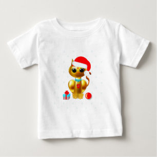 Camiseta Para Bebê Gatinho de desenho animado fofo de Natal dourado