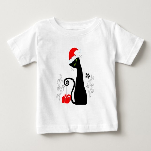 Camiseta Para Bebê Gatinho de Natal moderno (Frente)