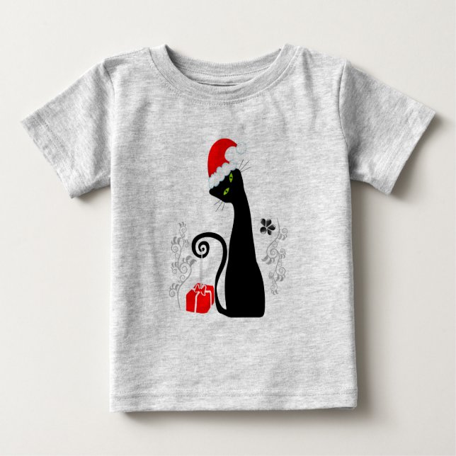 Camiseta Para Bebê Gatinho de Natal moderno (Frente)