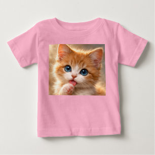 Camiseta Para Bebê Gatinho de Olhos Azuis Lambendo a Pata