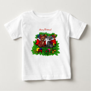 Camiseta Para Bebê Gatinho e Copo, XMas Feliz
