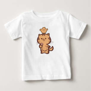 Camiseta Para Bebê Gatinho e frango pequeno
