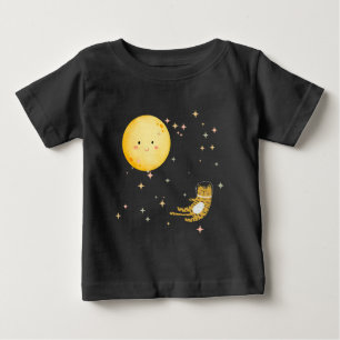 Camiseta Para Bebê Gatinho e lua adormecidos