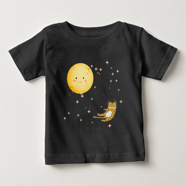 Camiseta Para Bebê Gatinho e lua adormecidos (Frente)