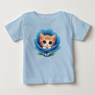 Camiseta Para Bebê Gatinho Fofo Aninhado em uma Flor em Flor