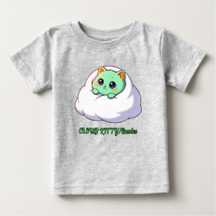 Camiseta Para Bebê Gatinho Fofo Kawaii de Menta na Nuvem