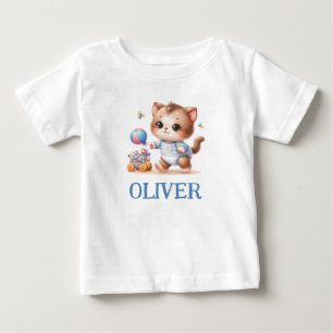 Camiseta Para Bebê Gatinho Fofo Personalizado Brincando