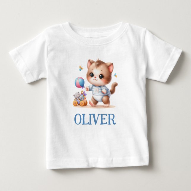 Camiseta Para Bebê Gatinho Fofo Personalizado Brincando (Frente)