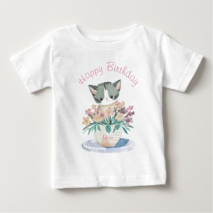Camiseta Para Bebê Gatinho Gato Feliz Aniversário Filha