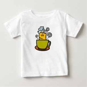 Camiseta Para Bebê Gatinho numa xícara de café