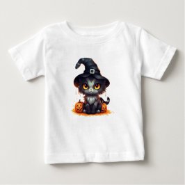Camiseta Para Bebê Gatinho Preto do Dia das Bruxas Bonito