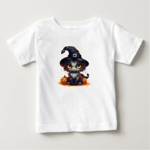 Camiseta Para Bebê Gatinho Preto do Dia das Bruxas Bonito