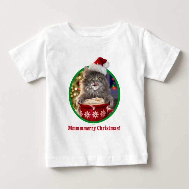 Camiseta Para Bebê Gatinho quente do cacau do Natal bonito (Frente)