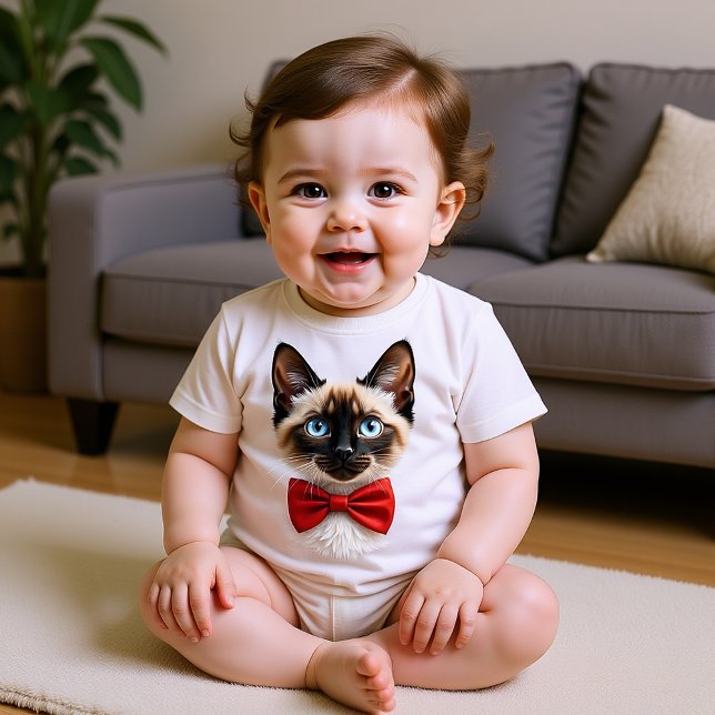 Camiseta Para Bebê Gatinho Siamês com Laço Vermelho (Criador carregado)