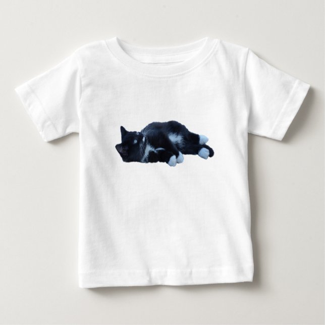 Camiseta Para Bebê Gatinho Tuxie preto e branco (Frente)