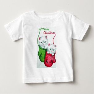 Camiseta Para Bebê Gatinhos no Feliz Natal dos mitenes