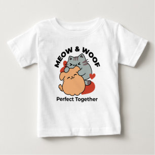 Camiseta Para Bebê Gato Adorável e Cachorro Abraço - Meow & Woof Desi