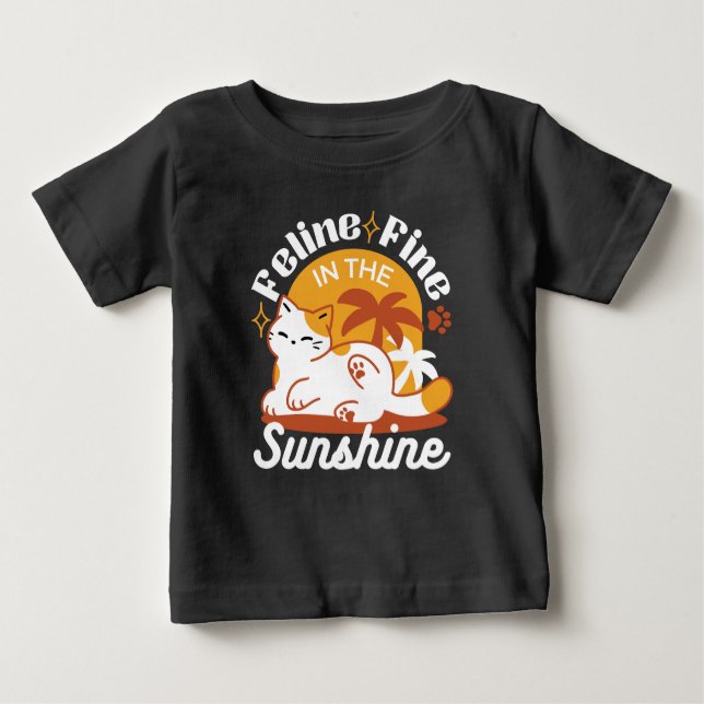 Camiseta Para Bebê Gato Adorável Relaxando no Sol - Pet de Verão (Frente)