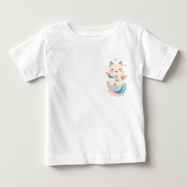 Camiseta Para Bebê Gato Anjo Flutuante - Arte Fantasia de Pastel Whim (Frente)