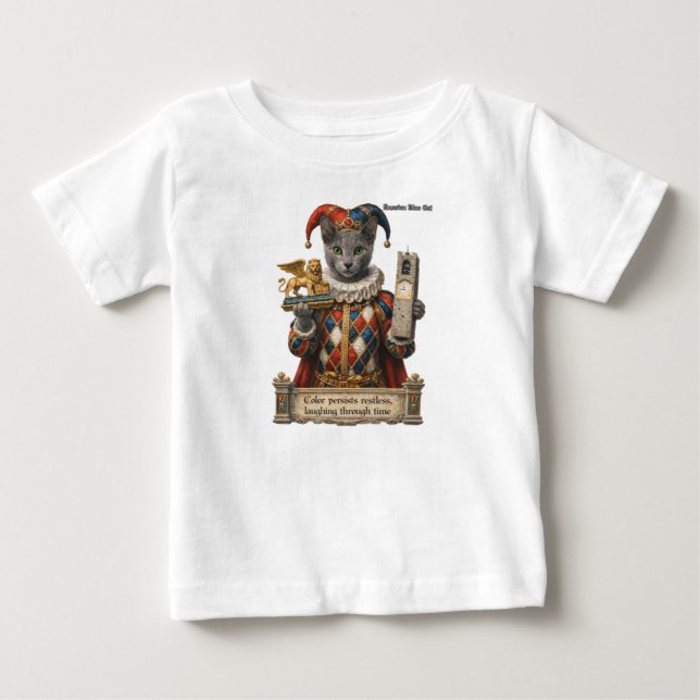 Camiseta Para Bebê Gato Arlequim Azul Russo (Frente)
