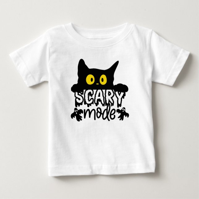 Camiseta Para Bebê Gato Assustado do Modo Assustador do Halloween (Frente)