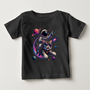 Camiseta Para Bebê Gato astronauta passeando pelo espaço