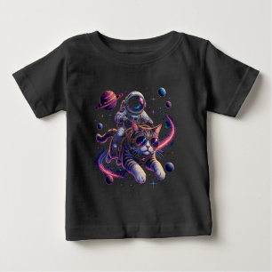 Camiseta Para Bebê Gato astronauta viajando pelo espaço
